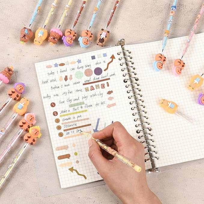 48 Pieces Cute Capybara Stackable Pencils Capybara Party favors Translucent Multi Point Push Fun Pencils Gifts for School Supplies Classroom Rewards.