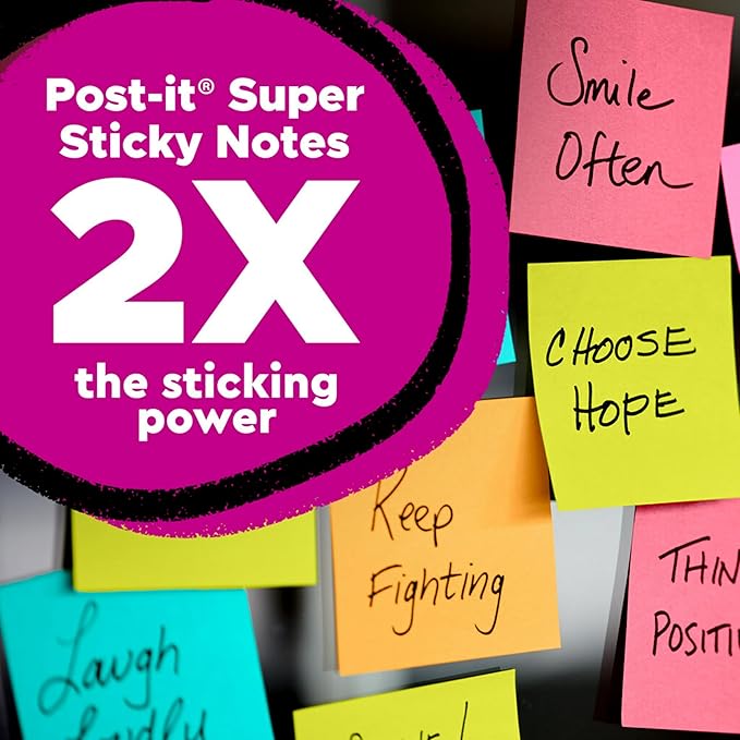 Post-it Super Sticky Notes, 3 x 3 in | Energy Boost Collection | For Organization | 24 Pads, Pack of 8