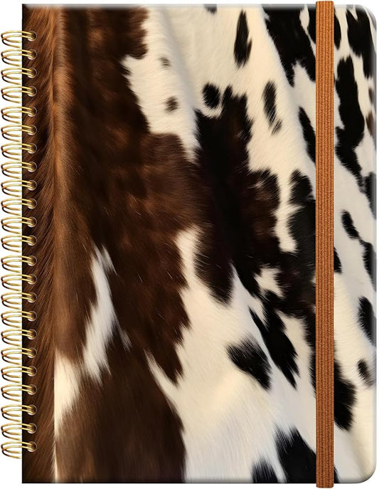 Ruled Spiral Writing Notebook,A5 Hardcover Lined College Journal for Women Lady Girl,Strong Twin-Wire Binding with Premium Paper,8.4" X 6",Perfect for School,Office,Home Gifts(western cow cowhide)