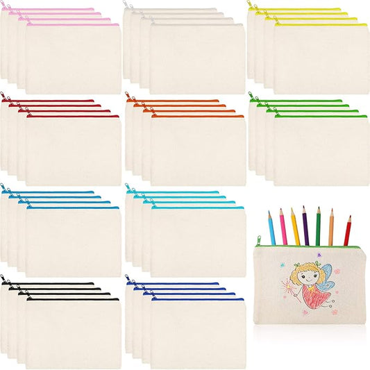 Shappy 40 Pcs Canvas Zipper Pouch Bags Pencil Pouch Canvas Makeup Bags Blank Pencil Case Cotton Cosmetic Case for Travel DIY Craft (7.09 x 4.33 Inches,S)