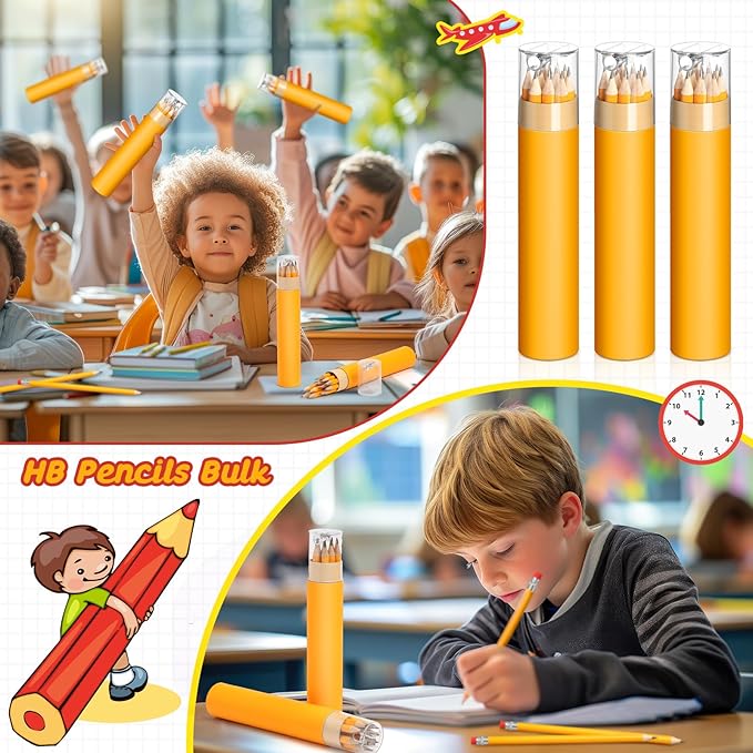 72pcs Back to School Supplies for Kids 12 Pack #2 Presharpened Pencils Bulk in Tube with Sharpener and Eraser HB Yellow Wood-cased Pencils Gifts for Student Classroom Prize Party Favor