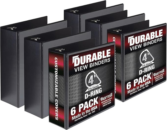 Samsill Durable 4 inch 3 Ring Binder, Made in USA, D Ring Binder, FSC 100% Recycled Chipboard, Black, 4 Pack