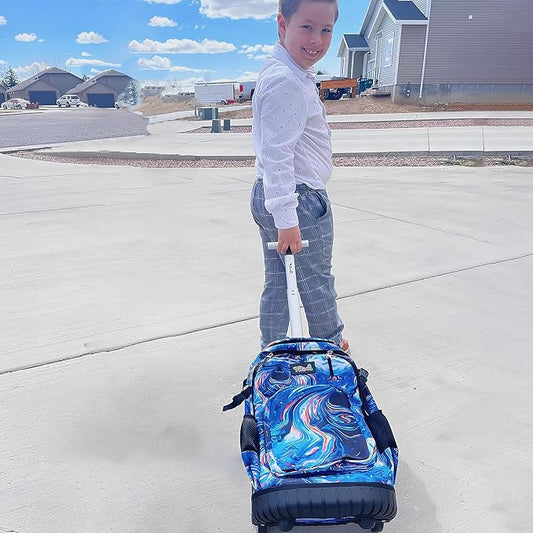 Tilami Rolling Backpack 19 inch with Lunchbox Wheeled Laptop Backpack, Painting Blue