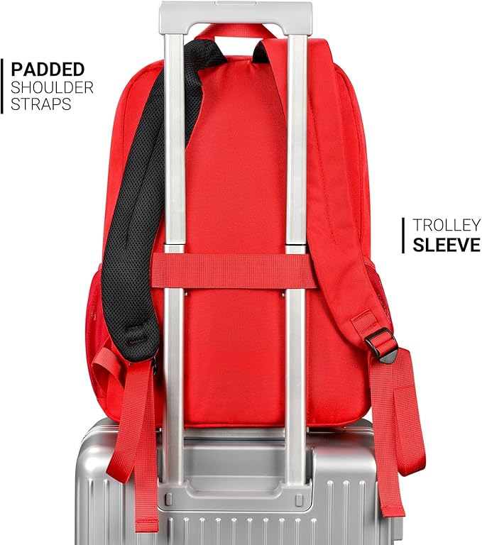 ZORFIN 26L Backpack for School, College, and Travel: Water Resistant Bookbag with 8 Compartments - Red