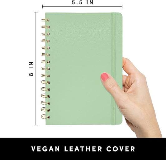 PAPERAGE Lined Spiral Journal Notebook, (Sage Green), 160 Pages, Hardcover Journal for Women & Men, Medium 5.5 in x 8 in - 100 GSM, Thick Paper, Spiral Notebook for Work, School & Journaling