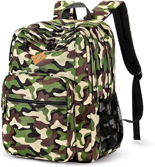 ZORFIN 26L Backpack for School, College, and Travel: Water Resistant Bookbag with 8 Compartments - Buckshot Camo