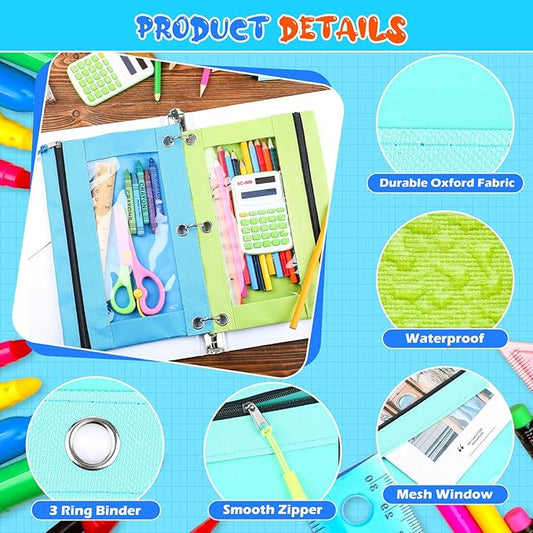 Zhehao 100 Pieces Zipper Binder Pencil Pouches Bulk 3 Ring Binder Pouches Zipper Pouches Case with Window Ring Binder Pencil Bags Case Office School Supplies (8 Colors,Single Layer)