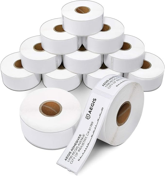 Aegis Adhesives - Compatible Direct Thermal Labels Replacement for DYMO 30252 (1-1/8" X 3-1/2") Address & Barcode - Use with Labelwriter 450, 450 Turbo, 4XL Printers (12 Rolls)