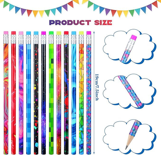 Chinco 200 Pieces Wooden Pencil with Eraser for Kids Assortment Colorful Fun Pencils Bulk with Eraser Kids Novelty Back to School Supplies for Classroom, Student Reward, Stationery Party Favors