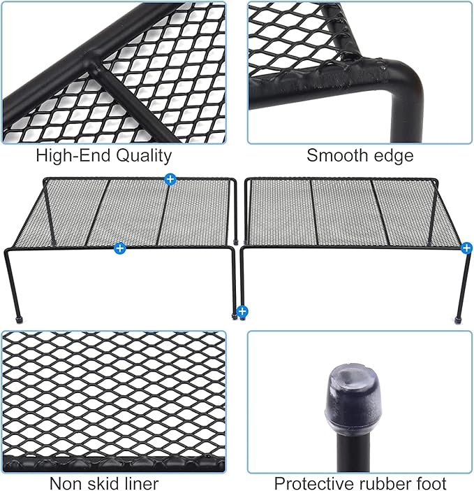 SIBAO 6-Shelf Kitchen Storage Organizer, 13.1 x 10.2 Inch Mesh Cabinet Shelves Rack (Black), Maximize Space, No Assembly Required, Modern Design, Rust-Resistant, 10-15 lbs Weight Capacity