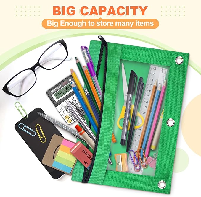 Shemira Pencil Pouch for 3 Ring Binder, 36 Pack Pencil Pouches Bulk in 6 Colors, Binder Pencil Pouchs with Smooth Zipper, Clear Window Pencil Case, Zipper Pencil Pouch, 3 Ring Binder Pencil Pouches