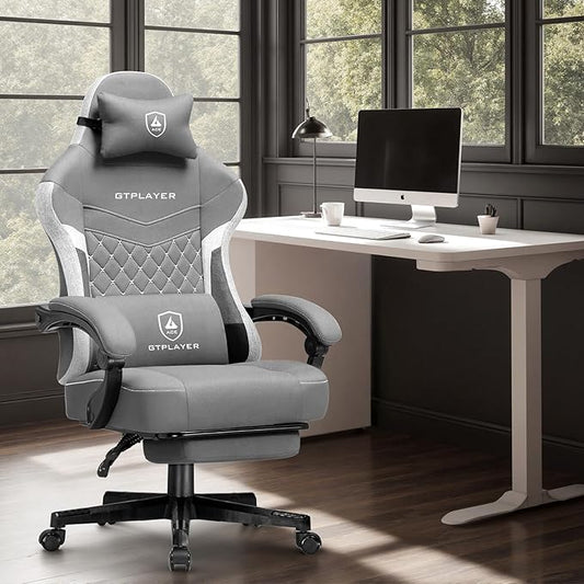 GTPLAYER Gaming Chair, Fabric Computer Office Chair with Pocket Spring Cushion, Ergonomic Office and Gaming, Video Gaming Chair with Linkage Armrests, High Back Desk Chair with Adjustable Recliner