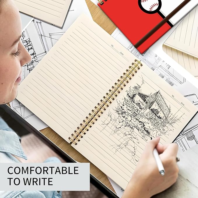 Bansutay Spiral Journal Notebook, A5 Cute Notebooks for Women Men, College Ruled Hardcover Notebook for Work & Note Taking, 60 Pages Double-Wire Journals for Writing (white red ball)