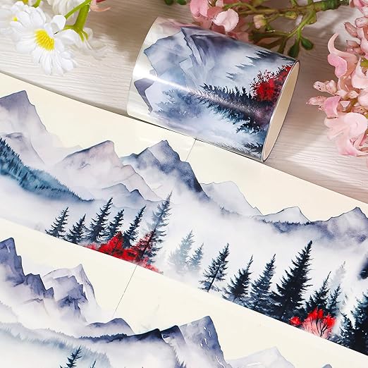 Landscape PET Tape for Journal Scrapbooking - Forest Mountain PET Tapes Washi Stickers for Crafts Journaling Scrapbook Supplies Aesthetic Notebook Scrapbook Bottle Crafts Decor