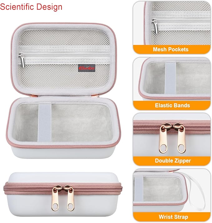 Elonbo Carrying Case for Lebt Mini Sticker Pocket Printer, Thermal Label Printer Portable Travel Bag, Label Maker Machine Storage Holder, Mesh Pocket Fits Paper Rolls Tape, White