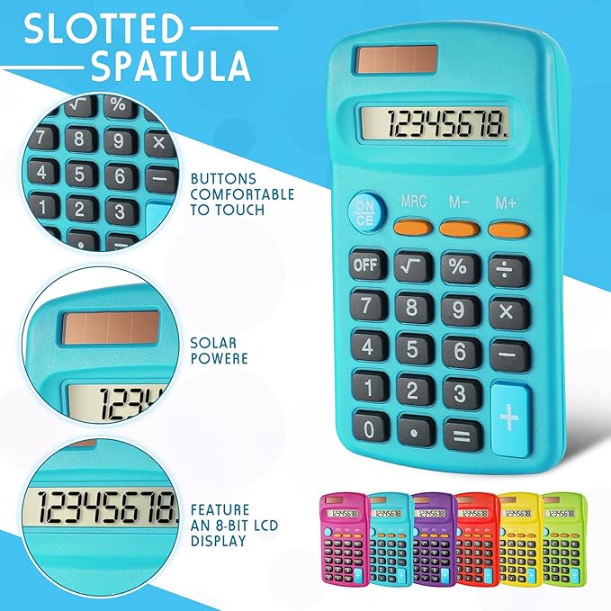Weewooday 6 Pieces Pocket Size Basic Calculators Bulk 8 Digit Mini Solar Battery Dual Power Calculator for Desktop Home Office School Students Kids, Standard Function 6 Colors