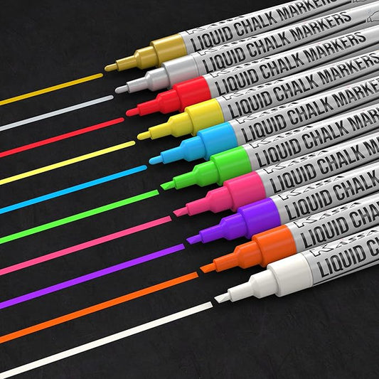 Kassa 10-Pack Neon Multicolor Chalk Markers | Includes Reversible Bullet & Chisel Tips | Works on Chalkboards, Windows, Glass or Mirrors |Ideal for Use at Home, & Office