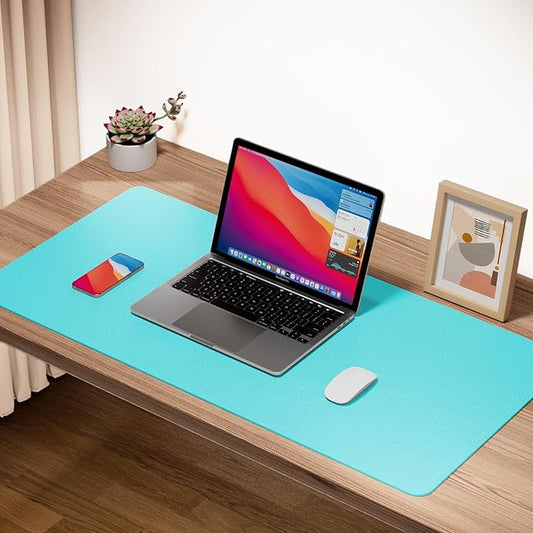 Boutilon Leather Desk Pad Protector,Non-Slip Mouse Pad,Laptop Desk Pad,Office Mouse Mat,Waterproof Leather Desk Blotter,Desk Writing Pad for Office and Home (XL-Bright Blue,35.4"x 15.7")