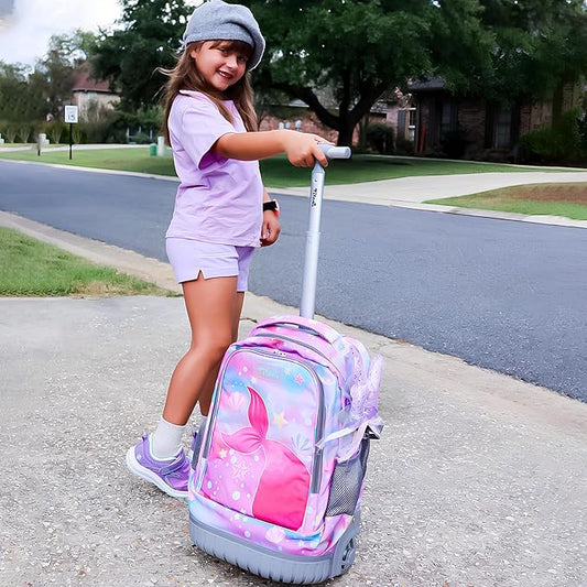 Tilami Rolling Backpack 19 inch with Lunch Bag Wheeled Laptop Backpack (Tail Pink)