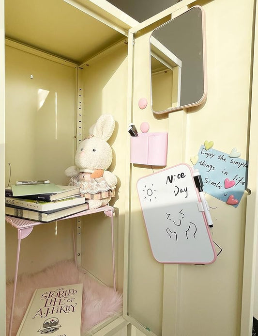 14 Pcs Pink Locker Accessories Kit with Locker Shelf Locker Organizer for Girls, Magnetic Whiteboard Magnet Locker Mirror Rug Pen Holder Heart Magnets, Back to School Kit for Locker Decor Office