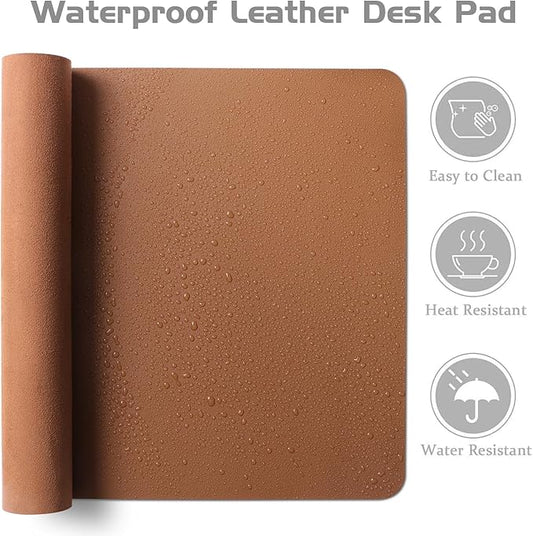Aothia Leather Desk Pad Protector - Large Mouse Pad, Office Mat, Non-Slip PU Leather Blotter, Laptop Desk Pad, Waterproof Writing Pad for Office and Home (Brown, 38" x 13.7")