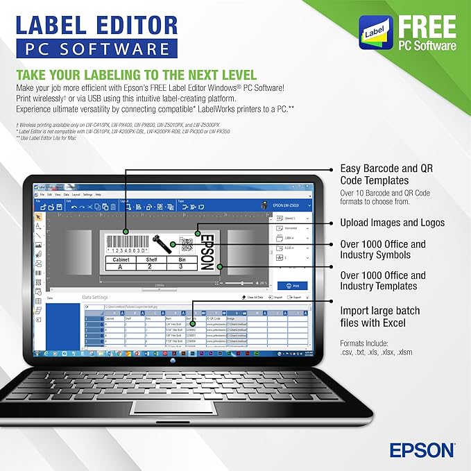 LABELWORKS Epson LW-PX400 Industrial Label Maker Kit - Complete Kit with Accessories, Shrink Tube and Self-Laminating Wrap Compatible, Portable Wireless Label Printer