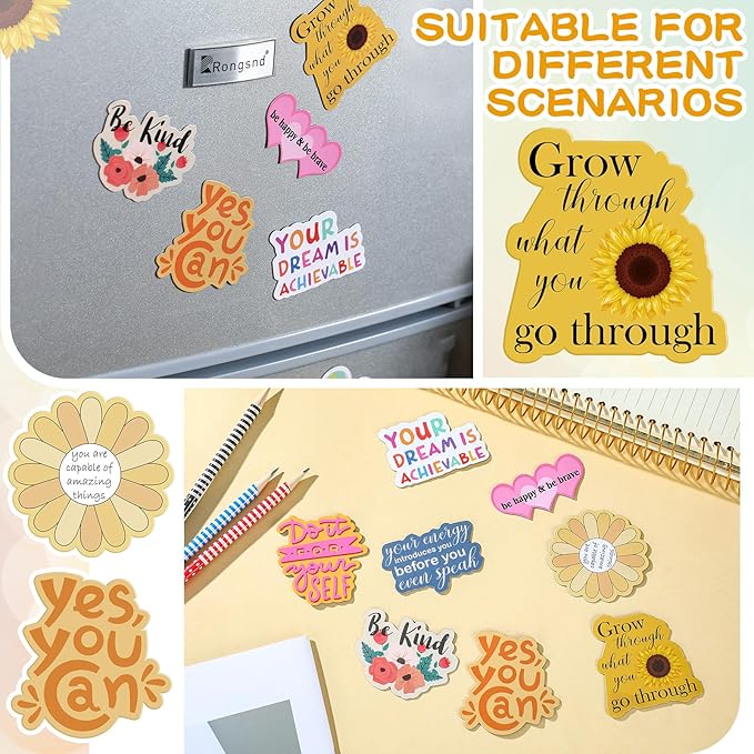 Frienda 16 Pieces Locker Magnets for Girls Cute Inspirational Magnets for Whiteboard Motivational Fridge Positivity Quote Car Sticker Waterproof Locker Classroom Home(Positive Style)
