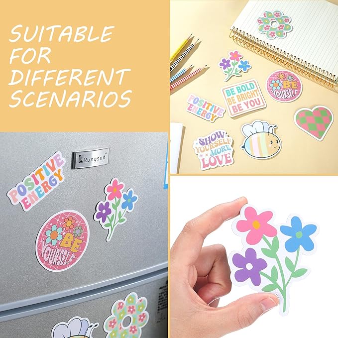 Frienda 16 Pieces Locker Magnets for Girls Cute Inspirational Magnets for Whiteboard Motivational Fridge Positivity Quote Car Sticker Waterproof Locker Classroom Home(Preppy Style)