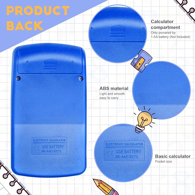 12 Packs Pocket Size Mini Blue Calculator Basic Calculators for Handheld Angled Students 8 Digit Display Solar Battery Dual Power Small Calculator for Students Kids Home Office