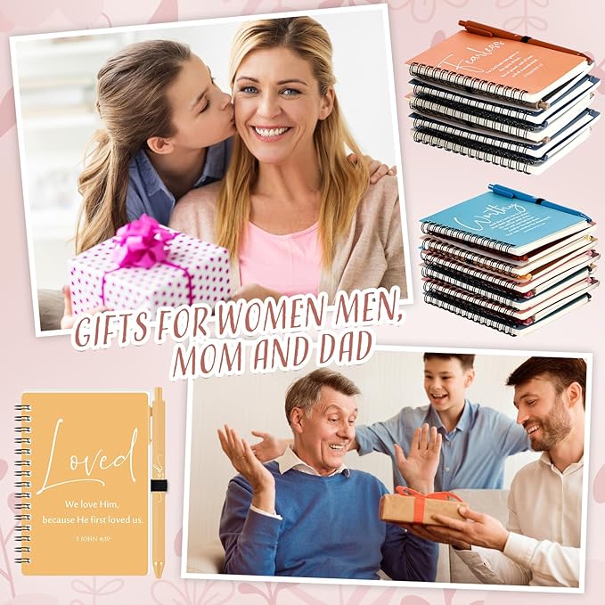 Kosiz 48 Sets Inspirational Christian Gifts Bulk Christian Notebooks Prayer Journals with Pens Spiral Bible Journals Religious Gifts for Church Grandparent Pastors Day Sunday School (Bright Color)