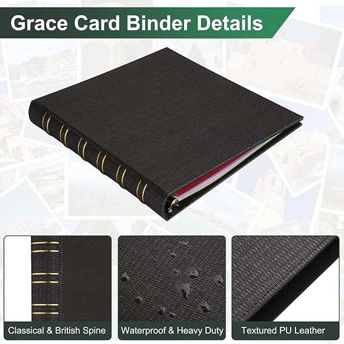 Vintage Hardback 3 Ring Binder 1 Inch, Professional Leather Binder 3 Ring, Textured Three Ring Binders Fits 8.5" x 11", D Ring Binders for Photo Album, Home, School and Office Supplies- Black