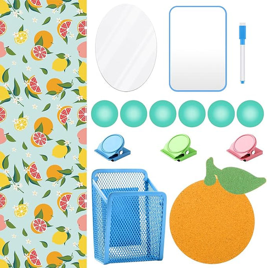 Harloon 15 Pcs Locker Decoration and Organizer Kit Locker Wallpaper Magnetic Pen Holder and Mirror Whiteboard Marker Cork Board with 3 Push Pins 3 Magnetic Clip 6 Magnets(Orange)