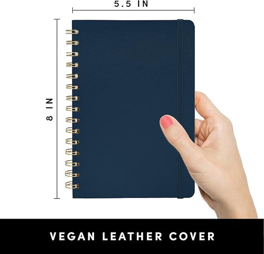 PAPERAGE Lined Spiral Journal Notebook, (Navy), 160 Pages, Hardcover Journal for Women & Men, Medium 5.5 in x 8 in - 100 GSM, Thick Paper, Spiral Notebook for Work, School & Journaling
