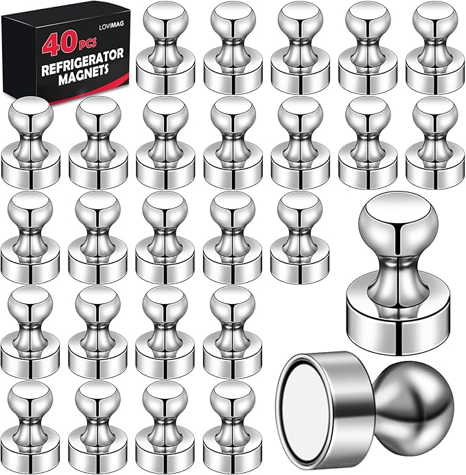 LOVIMAG Magnets for Whiteboard, 40pcs Strong Refrigerator Magnets, Neodymium Fridge Magnet,Small Push Pin Magnet for Whiteboard, Fridge, Office, Classroom and Map