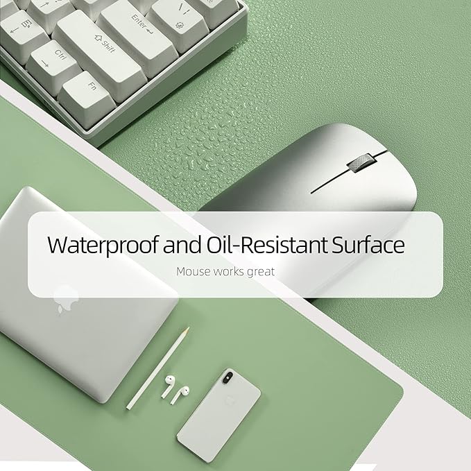 PU Leather Desk Pad,36x17 in Large Computer Desk Mat,Waterproof Non-Slip Desk Blotter Protector,Light Green Big Keyboard Mouse Pad