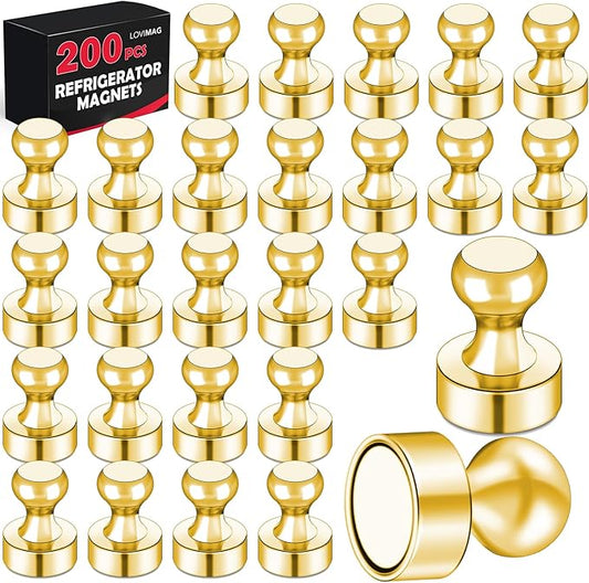 LOVIMAG 200Pcs Gold Fridge Magnets, Small and Strong Magnets for Whiteboard, Office, Classroom, Map, Kitchen, Office, Locker Accessories
