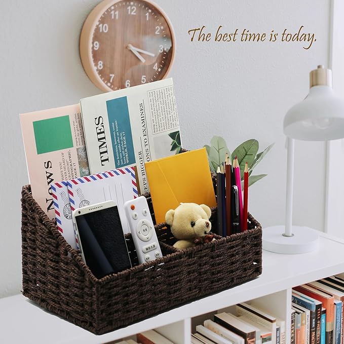 Desk Organizer, Mail Organizer Countertop, Magazine Organizer, Office Supplies Organization and Storage, Dark Brown