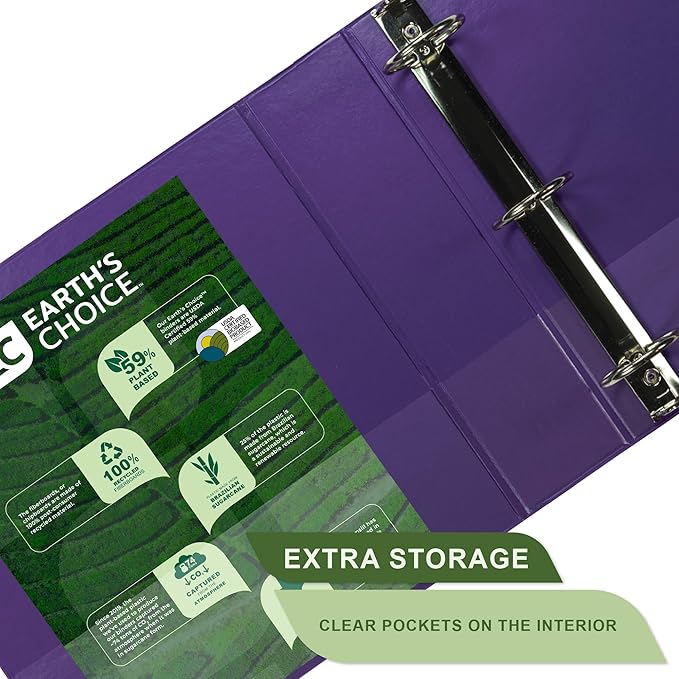 Samsill Plant-Based 2 Inch Durable Round Ring, Made in USA, View Binder, Eco-Friendly, USDA Certified Biobased, Purple