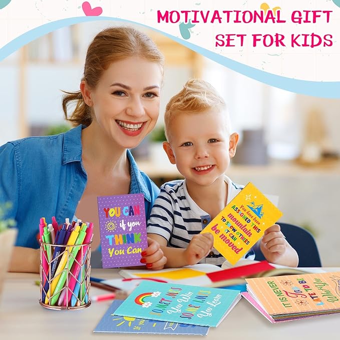 Sabary 100 Pcs Back to School Gifts Inspirational Notepads Ballpoint Pens Sets Mini Motivational Pocket Notebooks Journals Bulk Teacher Appreciation Presents for Office Supplies(Colorful Style)