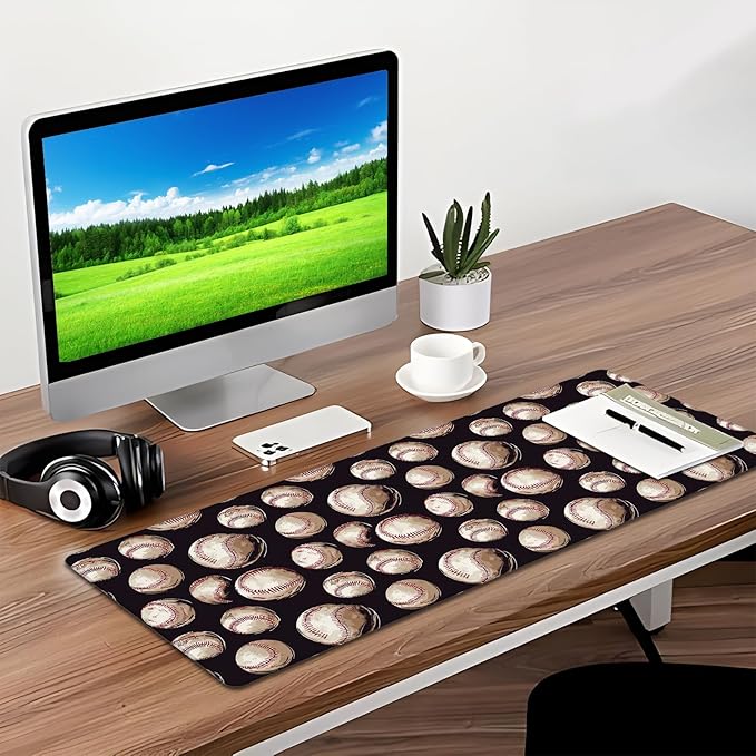 Baseball Gaming Mouse Pad, Desk Mat, Non-Slip Rubber Base Cool Aesthetic MousePads for Computer Laptop Keyboard Office School Home Desktop Decor 31.5" x 11.8"