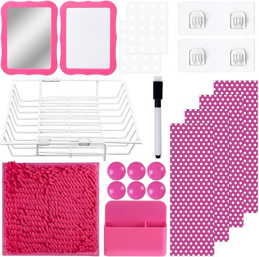 20 Pcs Locker Organizer and Decorating Kit Includes Adjustable Locker Shelf, Wallpaper, Magnetic Whiteboard & Mirror, Marker & Rug, Locker Accessories for Girls Back to School Supplies