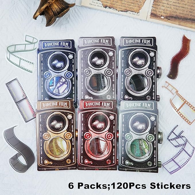 Film Strip PET Sticker Set, 120PCS Vintage Scrapbook Stickers for Journaling, Planners, DIY Crafts, Card Making and Art Supplies