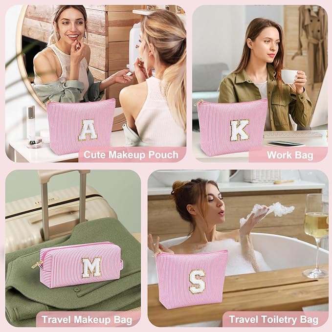 YOOLIFE Cute Gifts Travel Makeup Bag - Pink Travel Cosmetic Bag for Women Yoga, Picnic, Personalized Best Friend Birthday Gifts with Monogram