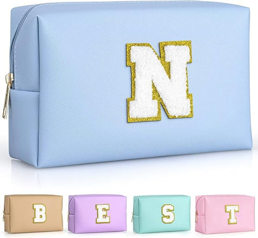 TOPEAST Preppy Stuff Cute Makeup Bag Small Cosmetic Bag Travel Toiletry Bag, Personalized Birthday Wedding Gifts for Mom Teacher Friends Bridesmaids, Preppy Travel Stuff for Girls (Sky Blue N)