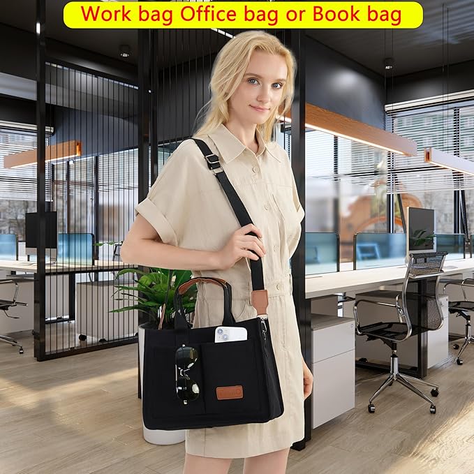 Tote Bag for Women With Compartments,Large Canvas Tote Women's Purse Crossbody Bags Work Laptop Book Bag Satchels Handbags