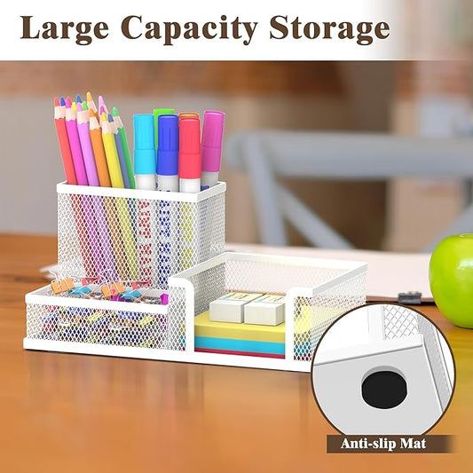 SUPEASY Pen Holder Desk Organizer, Office Supplies Pencil Holder with 3 Compartments, Desk Accessories and Workspace Organizers for Home School, White