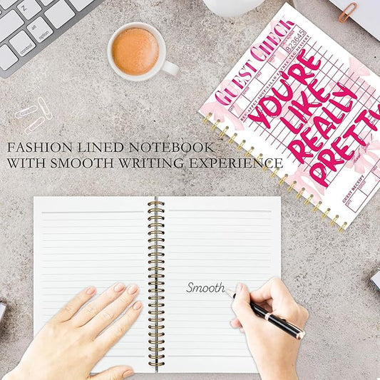 OTKBD Coquette Pink Bow Notebook, You're Like Pretty Guest Check Journal for Women Girls, Funky Preppy Y2k Aesthetic Notebook Journal, Girly Office Supplies, 5.5x8.3 Inch