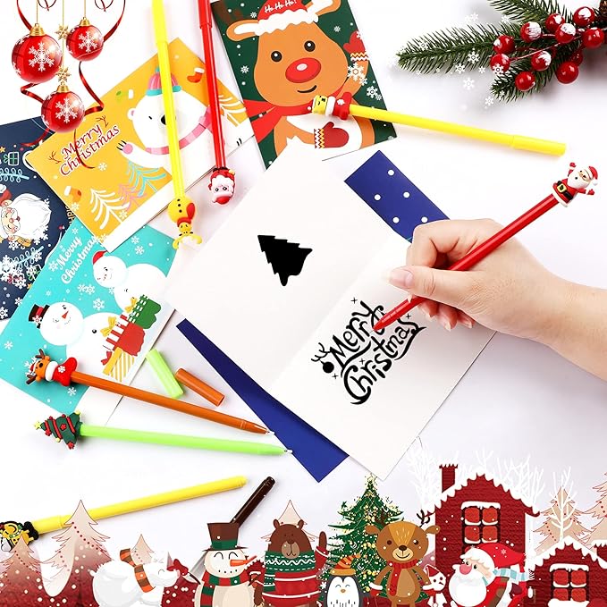 SANNIX 50 Pcs Christmas Pens for Kids, Cartoon Gel Ink with Black Ink for Students Teacher School Supplies Cute Holiday Pens Christmas Party Favors (20 Styles)