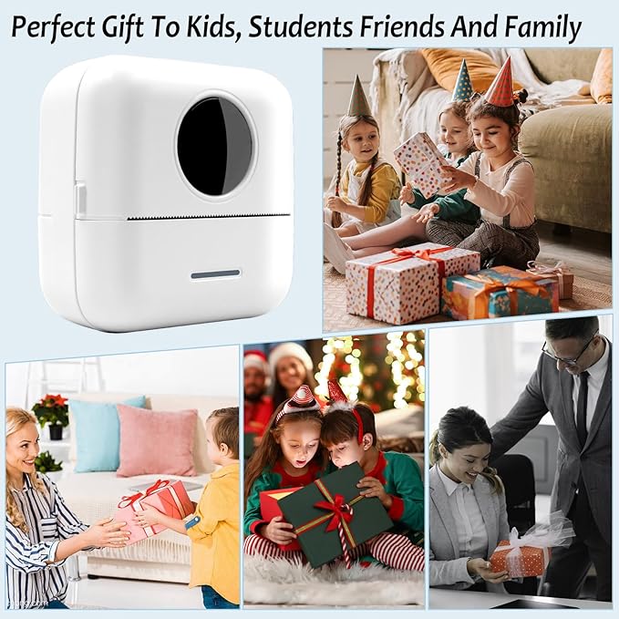 MXiiXM Mini Sticker Printer, Portable Pocket Smart Inkless Thermal Printer with 13 Roll Papers, Bluetooth Mini Printer for Notes, Photos, Stickers, Labels, Receipts (White)