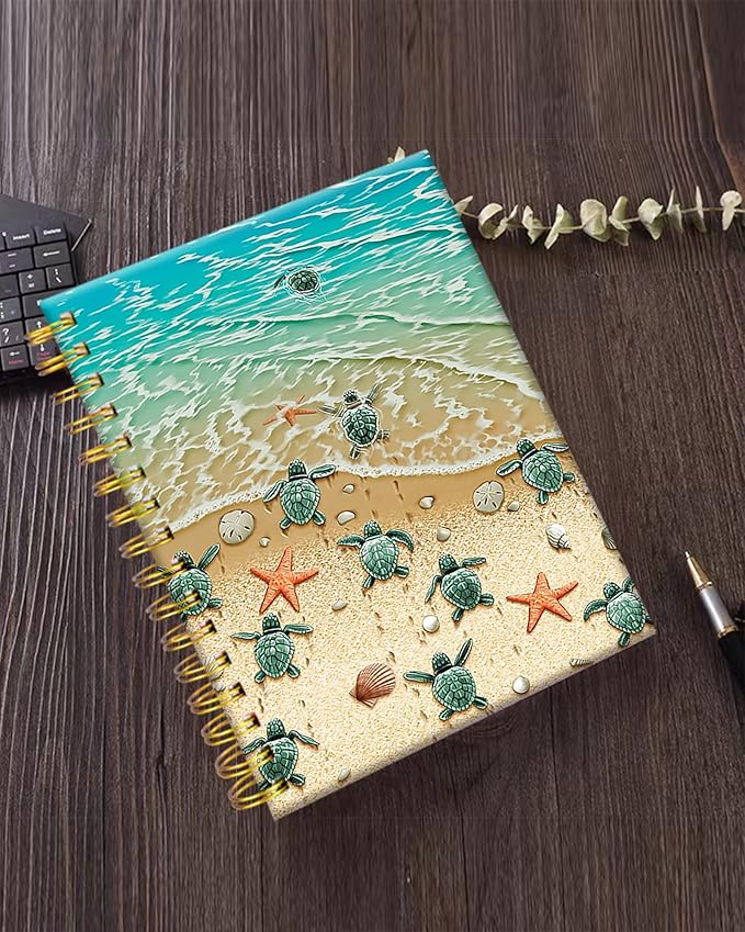 iampanda Spiral Journal Notebook,Strong Twin-Wire Binding with Premium Paper for Girl Women,60 Sheets A5 College Ruled Notebook/Journal,Perfect for School Office Home Gifts,Turtles On The Beach